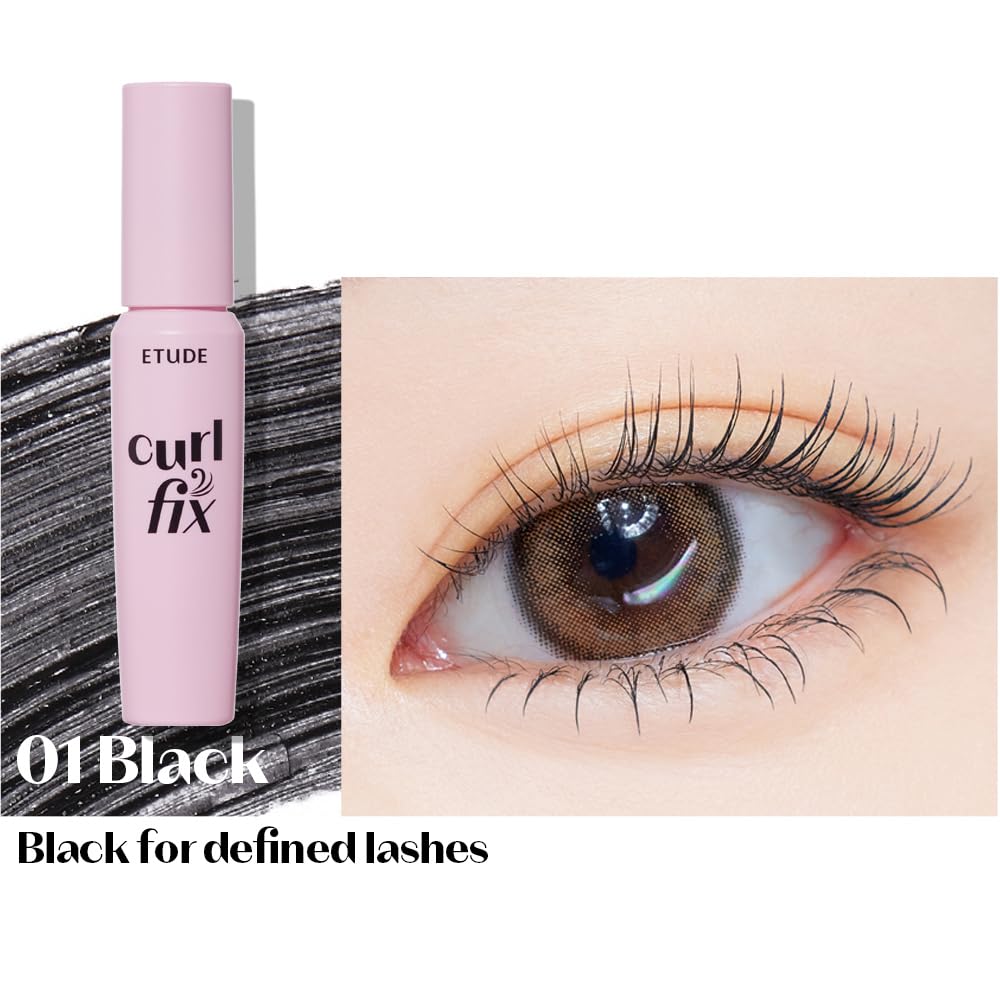 ETUDE Curl Fix Mascara Mini – 24h Waterproof Curl, Strong Lift, Vegan Certified, Black 0.14 fl oz