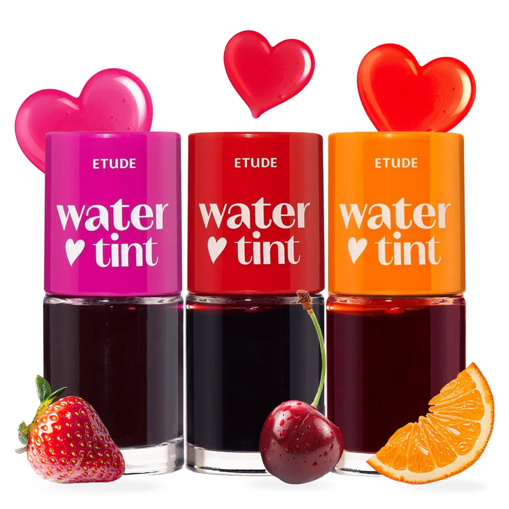 ETUDE Dear Darling Water Tint 3 Color Set – Strawberry Ade, Cherry Ade, Orange Ade | Weightless, Hydrating Lip Stain