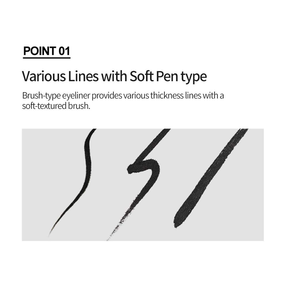 ETUDE Drawing Show Brush Eyeliner – Waterproof Liquid Eyeliner with Soft Brush Pen, Precise Tip (0.021 oz)