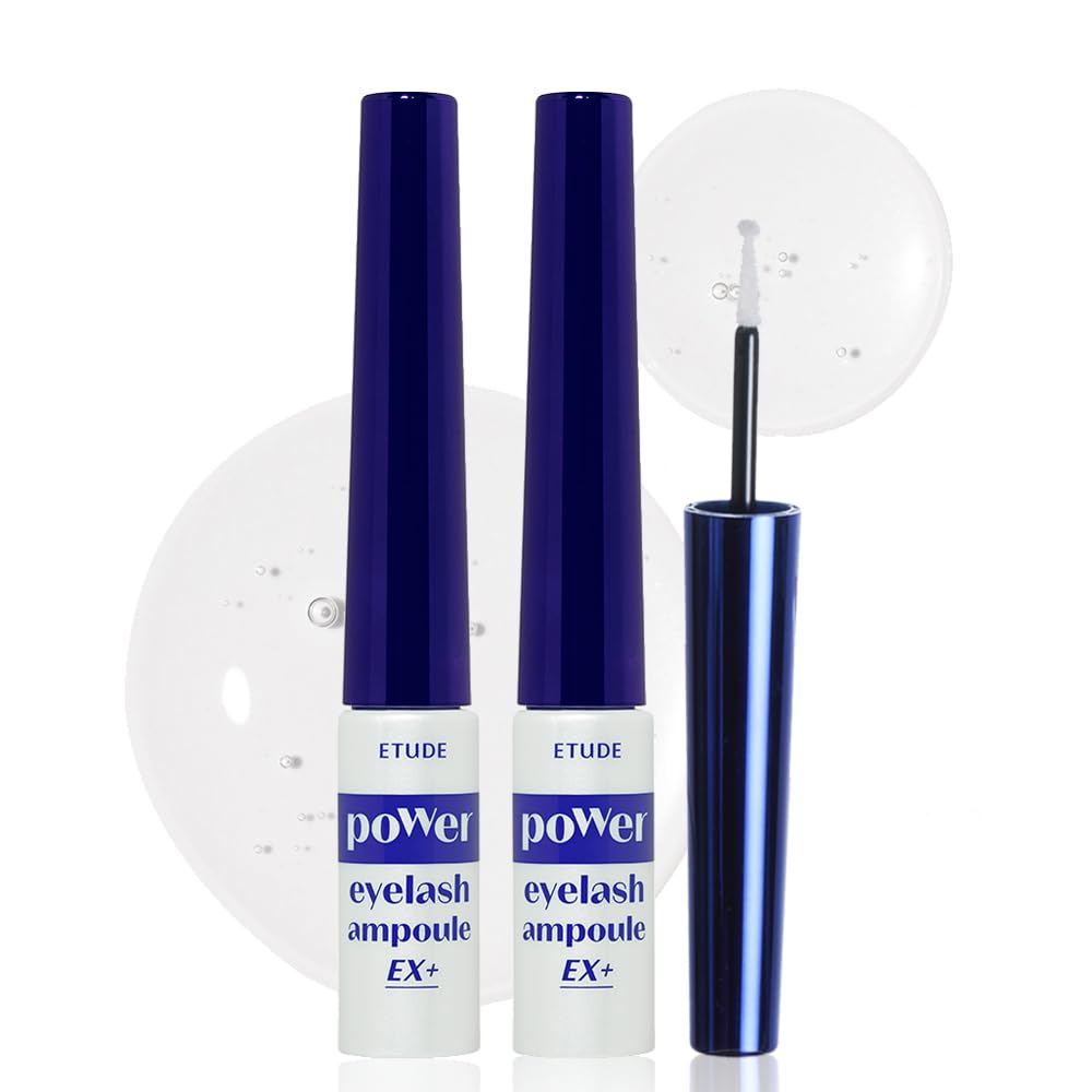 ETUDE Power Eyelash Ampoule 1+1 Set – Lash & Brow Treatment with Caffeine, Ultra Slim Tip