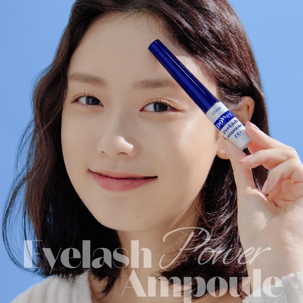 ETUDE Power Eyelash Ampoule 1+1 Set – Lash & Brow Treatment with Caffeine, Ultra Slim Tip
