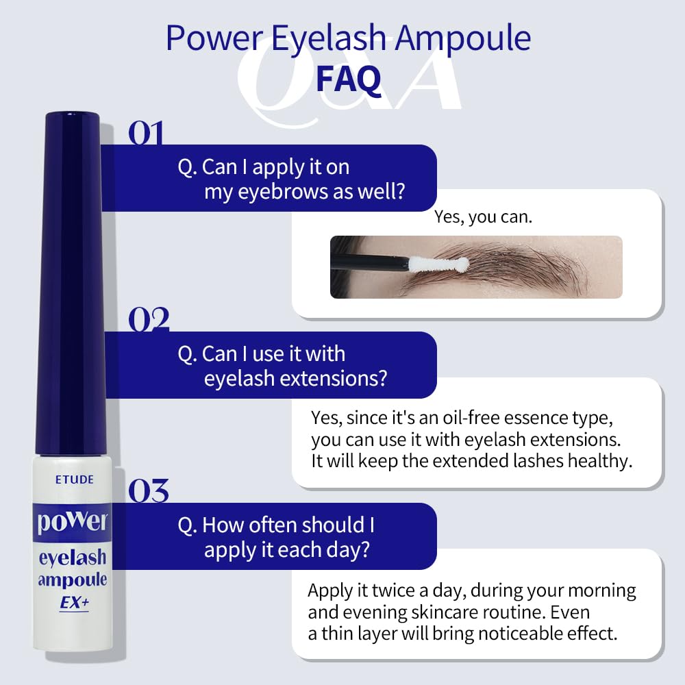 ETUDE Power Eyelash Ampoule 1+1 Set – Lash & Brow Treatment with Caffeine, Ultra Slim Tip