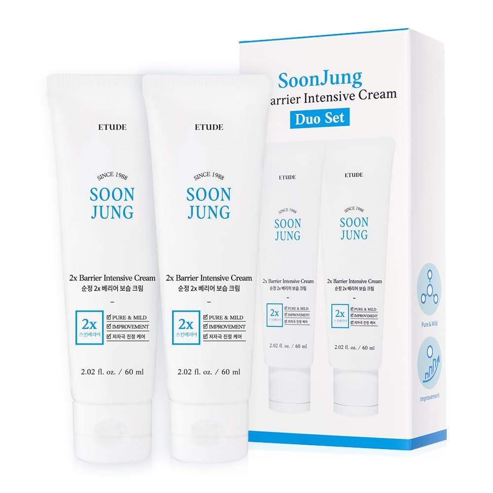 ETUDE SoonJung 2x Intensive Cream Duo – Barrier Repair Moisturizer for Sensitive Skin (2 × 2.02 oz)