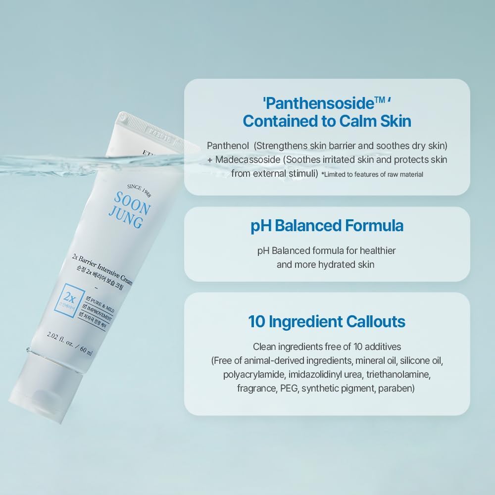 ETUDE SoonJung2x Intensive Cream for Barrier Repair | Rich Moisture, Madecassoside & Panthenol, pH-Balanced, Hypoallergenic 5.07 oz