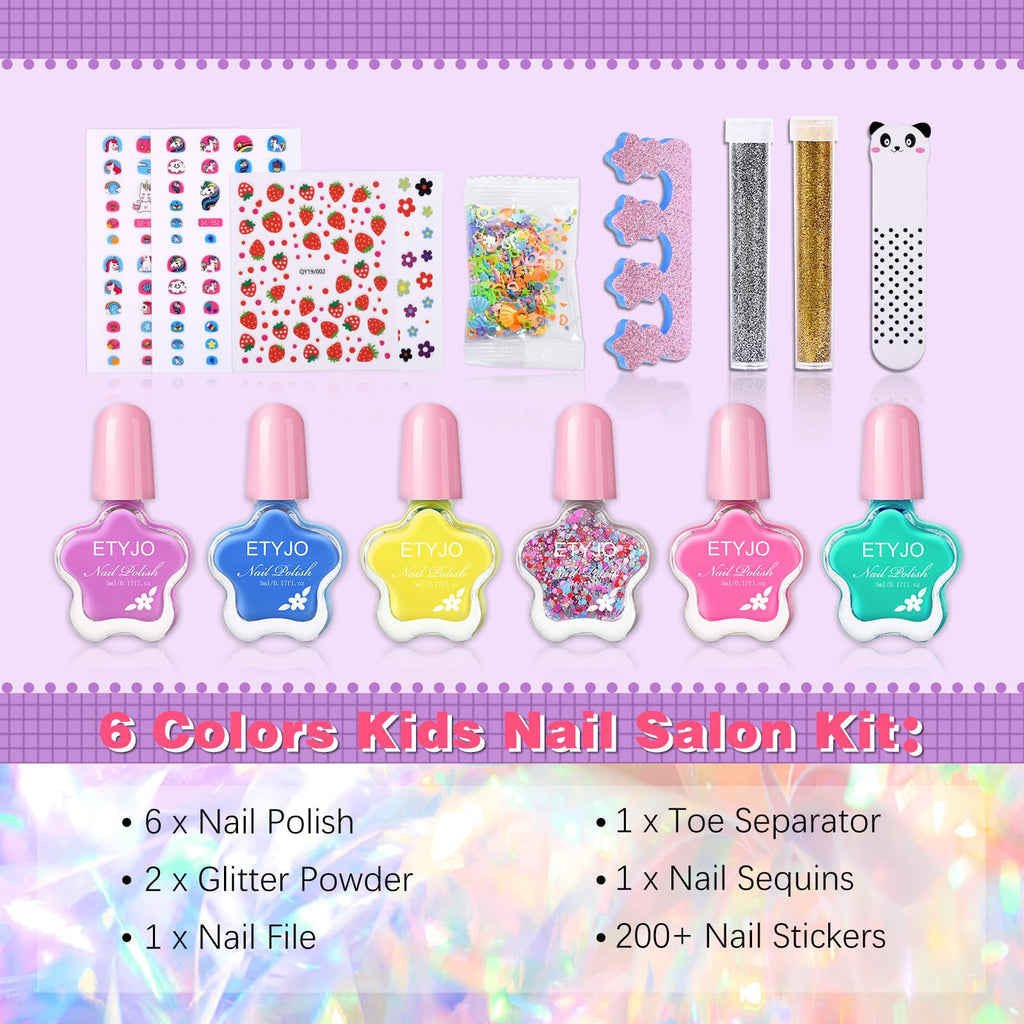 ETYJO Kids Nail Polish Set – Water-Based, Non-Toxic, Quick-Dry, 6 Colors (Age 3+)