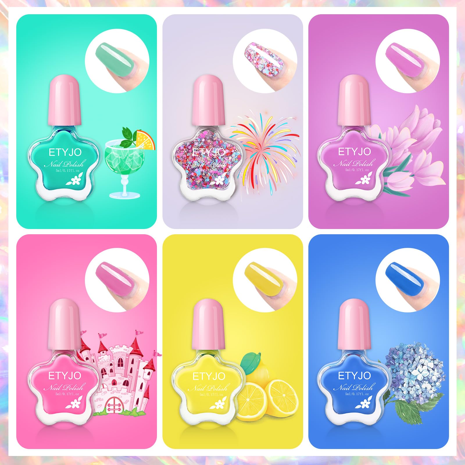 ETYJO Kids Nail Polish Set – Water-Based, Non-Toxic, Quick-Dry, 6 Colors (Age 3+)