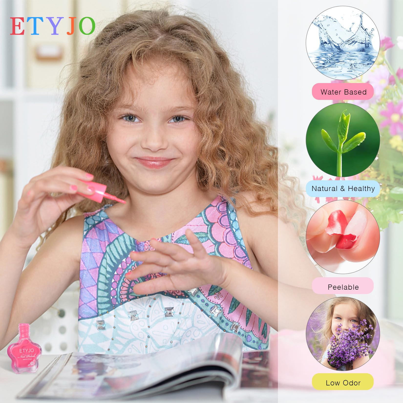 ETYJO Kids Nail Polish 12-Color Set — Water-Based, Non-Toxic, Quick-Dry, Peel-Off