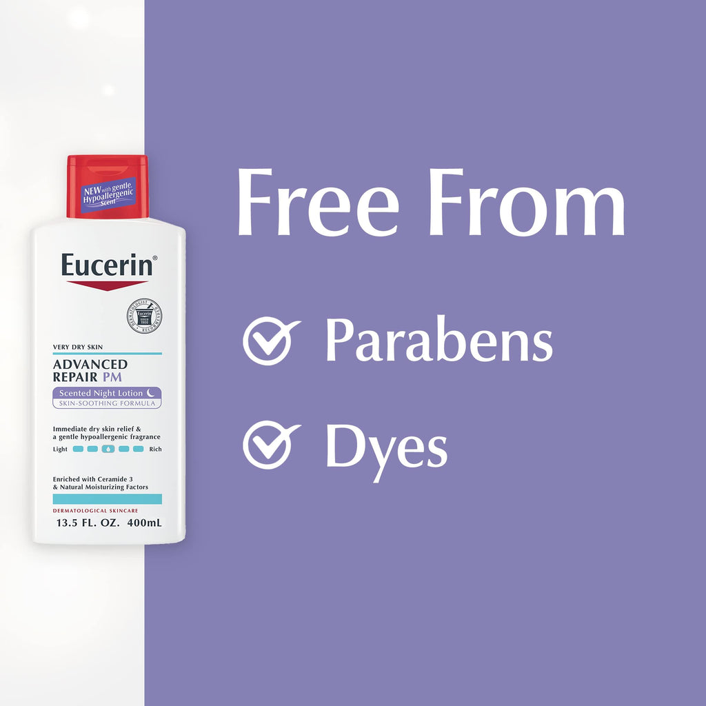 Eucerin Advanced Repair Scented Night Lotion – 48-Hour Moisture, Hypoallergenic Scent, 13.5 oz