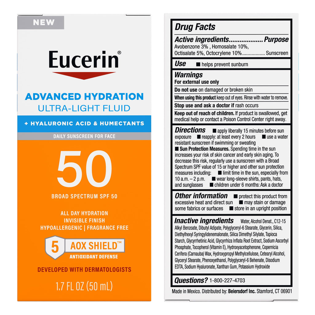 Eucerin Sun Advanced Hydration SPF 50 – Ultra-Light Facial Sunscreen with Hyaluronic Acid