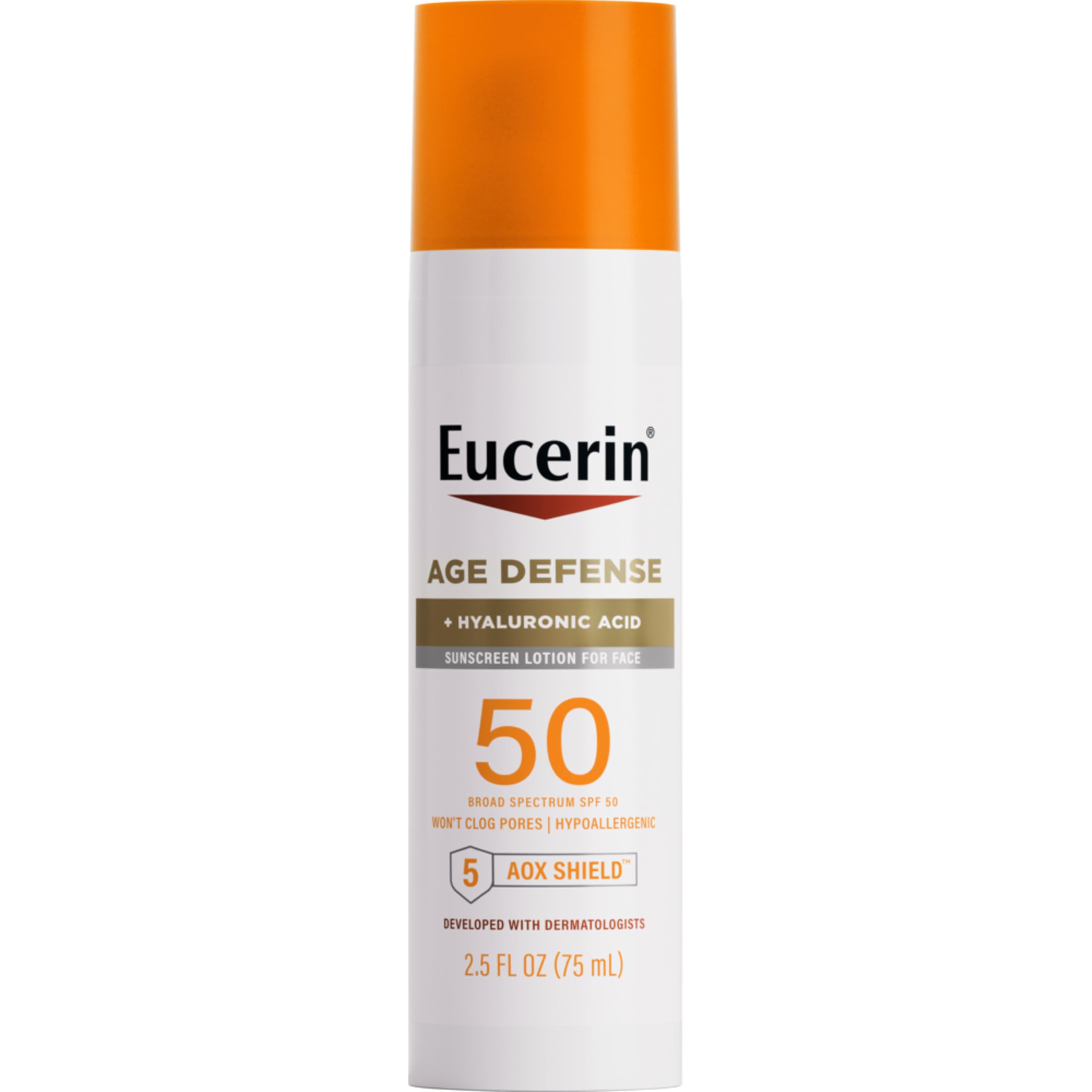 Eucerin Sun Age Defense SPF 50 Face Sunscreen – Hyaluronic Acid, Fragrance-Free