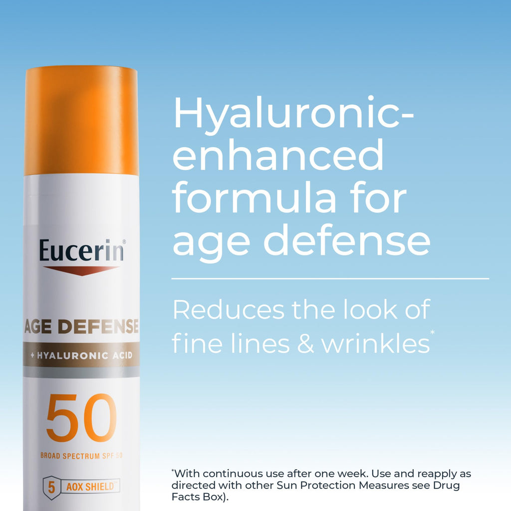 Eucerin Sun Age Defense SPF 50 Face Sunscreen – Hyaluronic Acid, Fragrance-Free