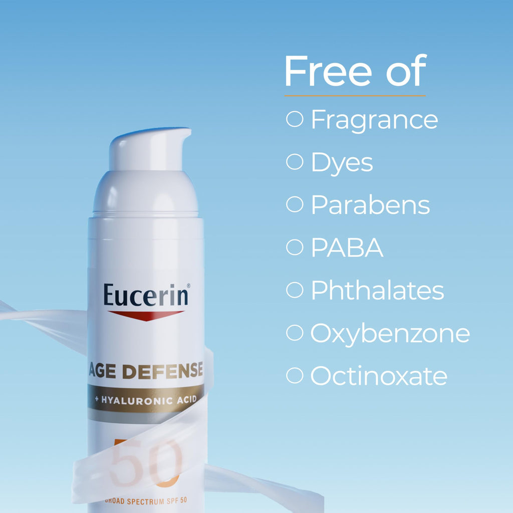 Eucerin Sun Age Defense SPF 50 Face Sunscreen – Hyaluronic Acid, Fragrance-Free