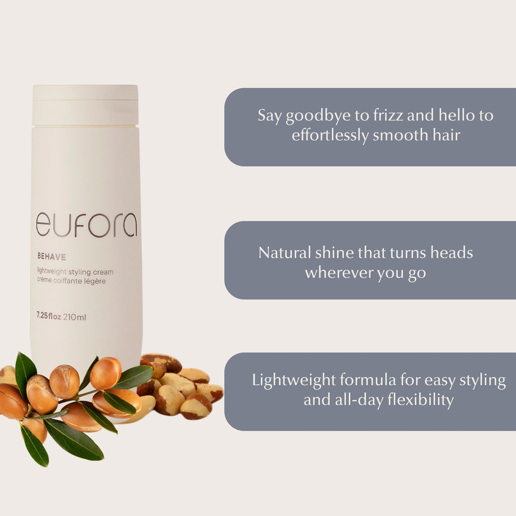 Eufora Behaive Lightweight Styling Cream – 7.25 fl oz | Frizz Control, Shine & Gentle Hold