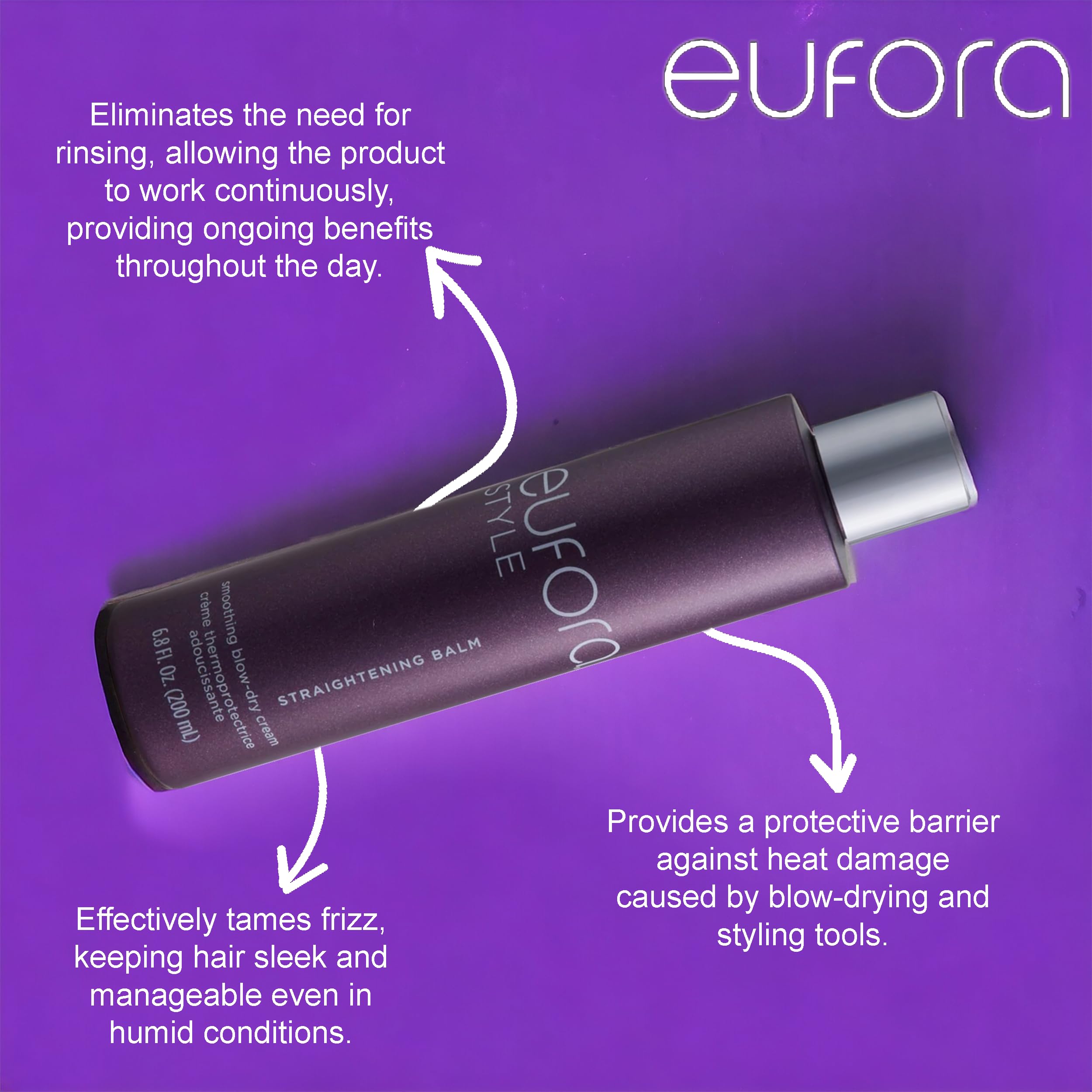 Eufora Straightening Balm 6.8 oz – Frizz-Control Blowout Cream for Sleek Hair
