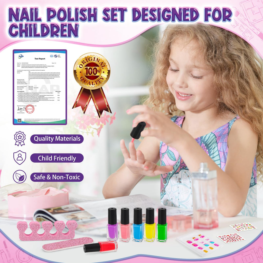 EULRGAUS Kids Nail Polish Set – 14-Piece Nail Art Kit with Dryer | Non-Toxic for Girls 6–12