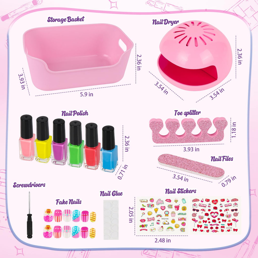 EULRGAUS Kids Nail Polish Set – 14-Piece Nail Art Kit with Dryer | Non-Toxic for Girls 6–12