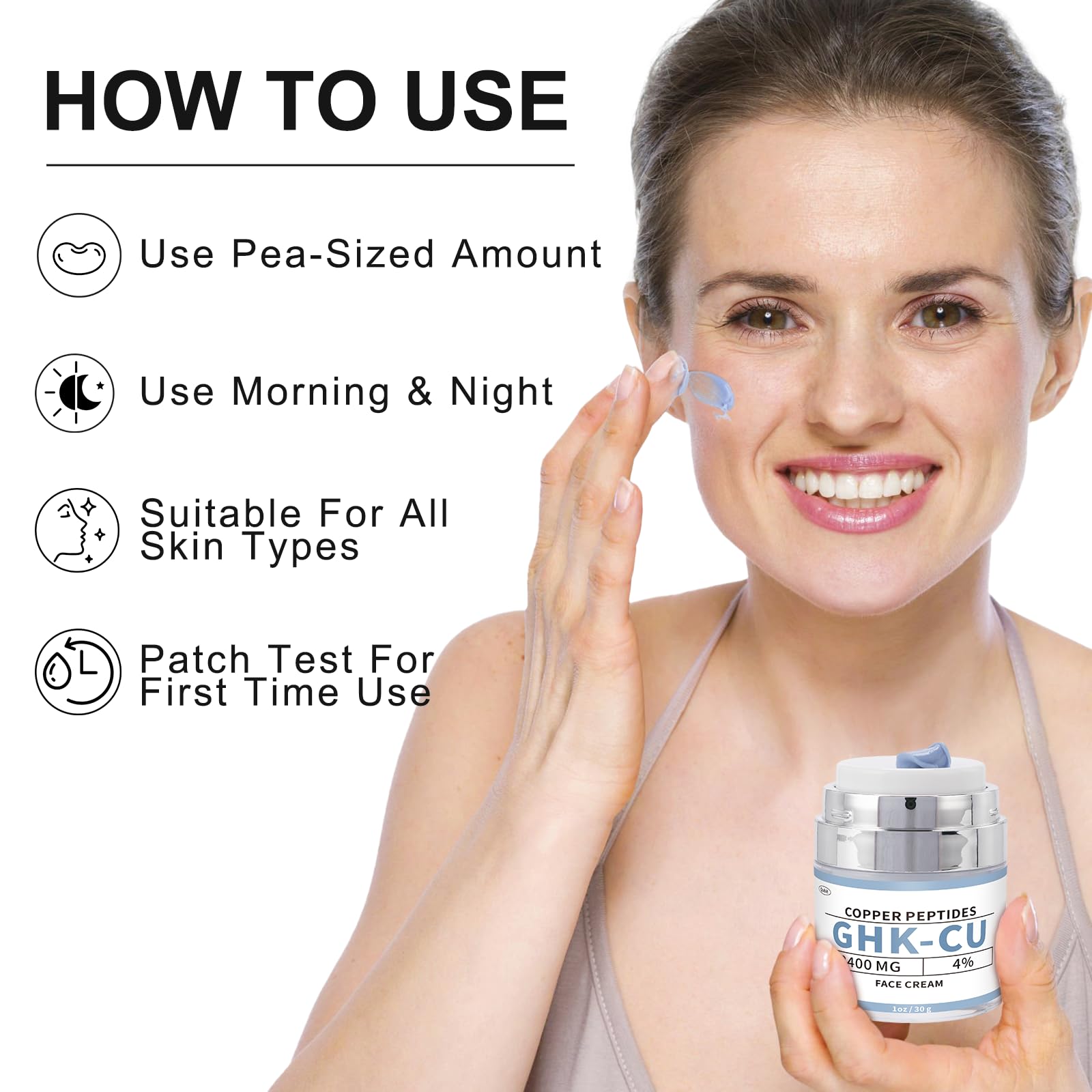 Euphea GHK-Cu Copper Peptide Face Cream – 2400mg GHK-Cu, 30g | Firmness, Hydration & Radiance