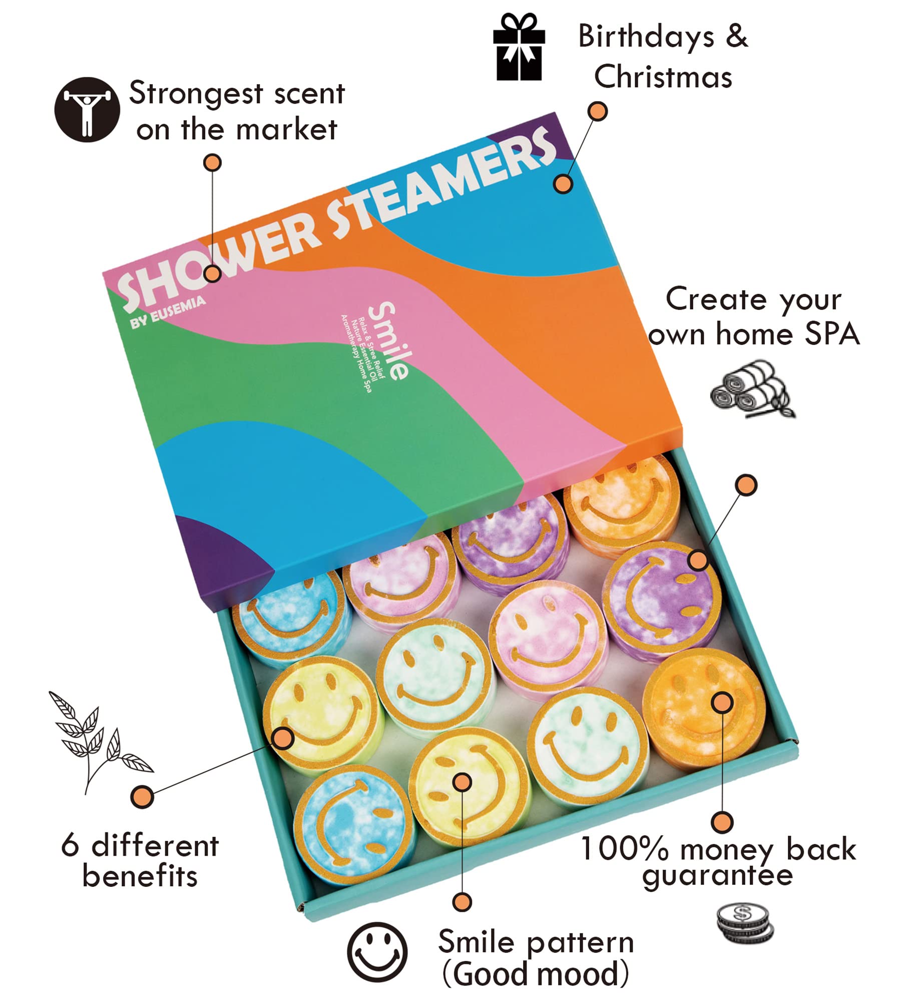 EUSEMIA 24-Pack Shower Bombs: Scented Aromatherapy Steamers Gift Set for Women
