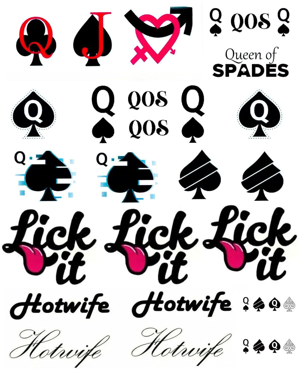 EUYF 4 Sheets BBC Queen of Spades Temporary Tattoos – 81 Designs