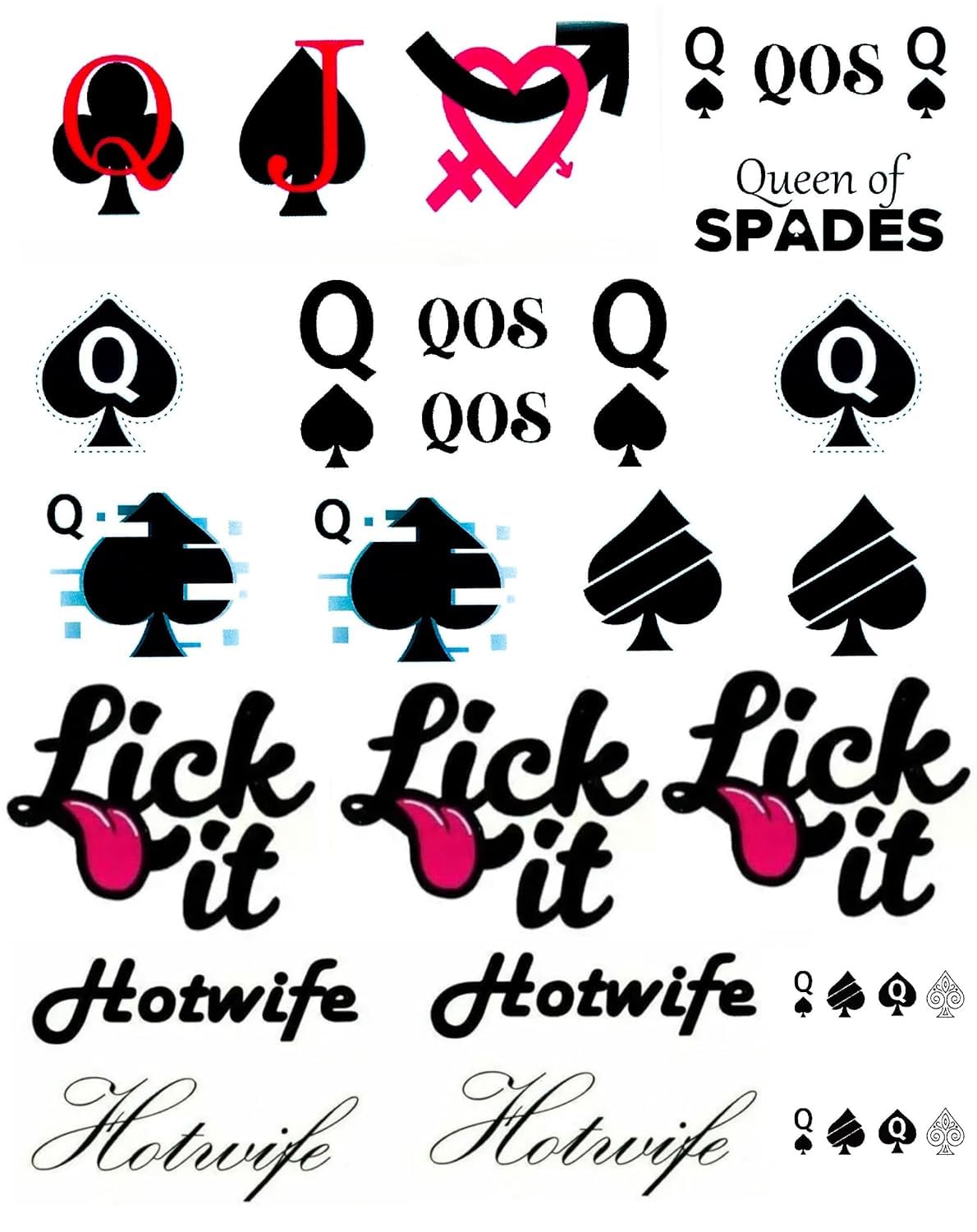 EUYF 4 Sheets BBC Queen of Spades Temporary Tattoos – 81 Designs