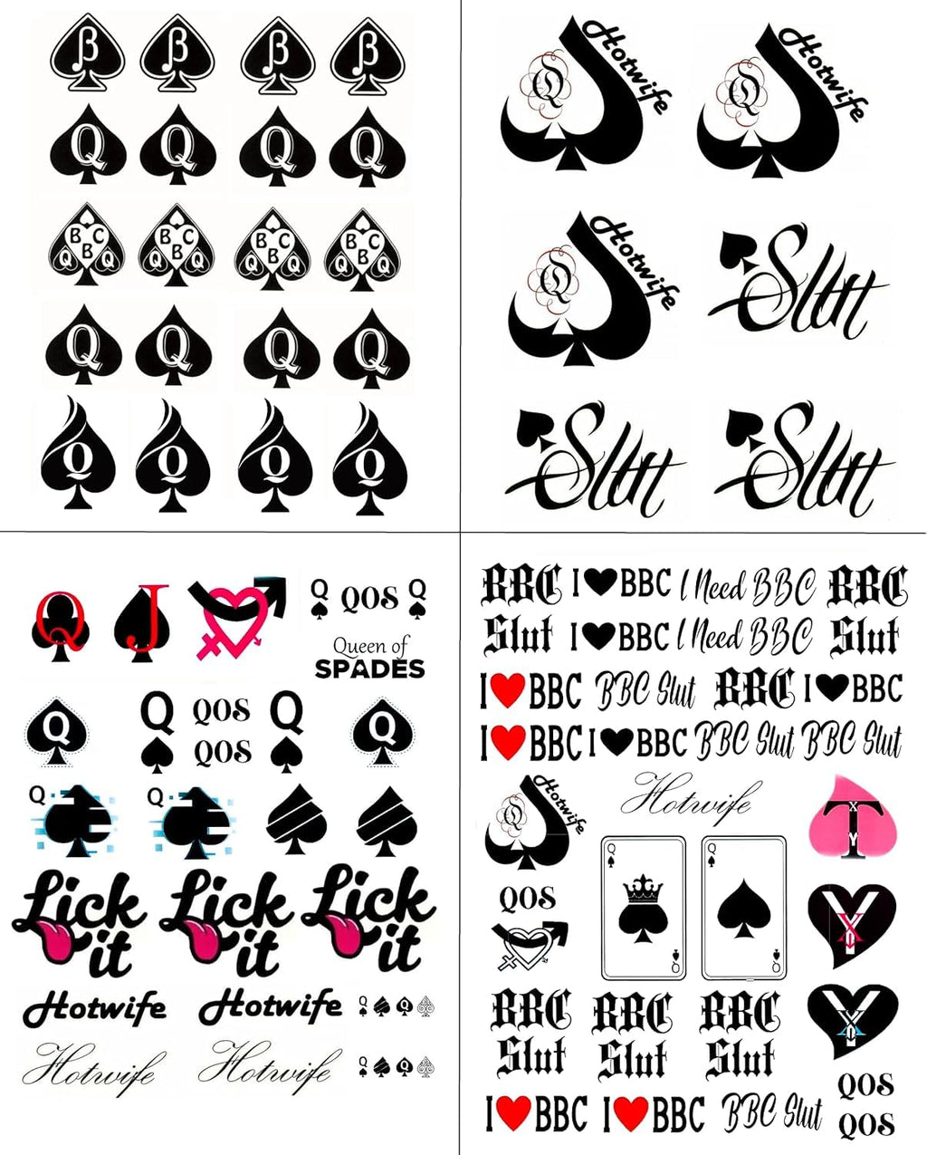 EUYF 4 Sheets BBC Queen of Spades Temporary Tattoos – 81 Designs
