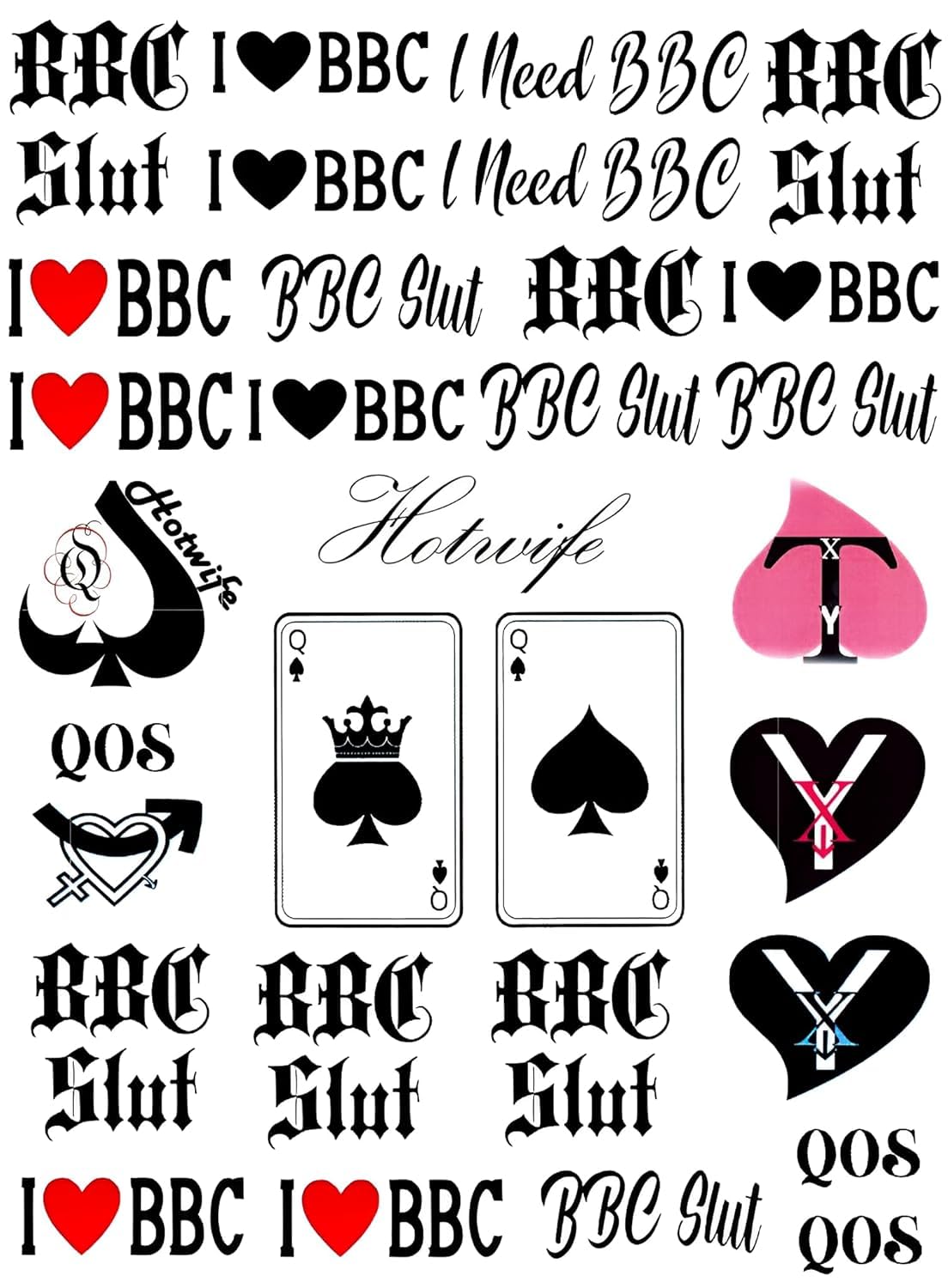 EUYF 4 Sheets BBC Queen of Spades Temporary Tattoos – 81 Designs