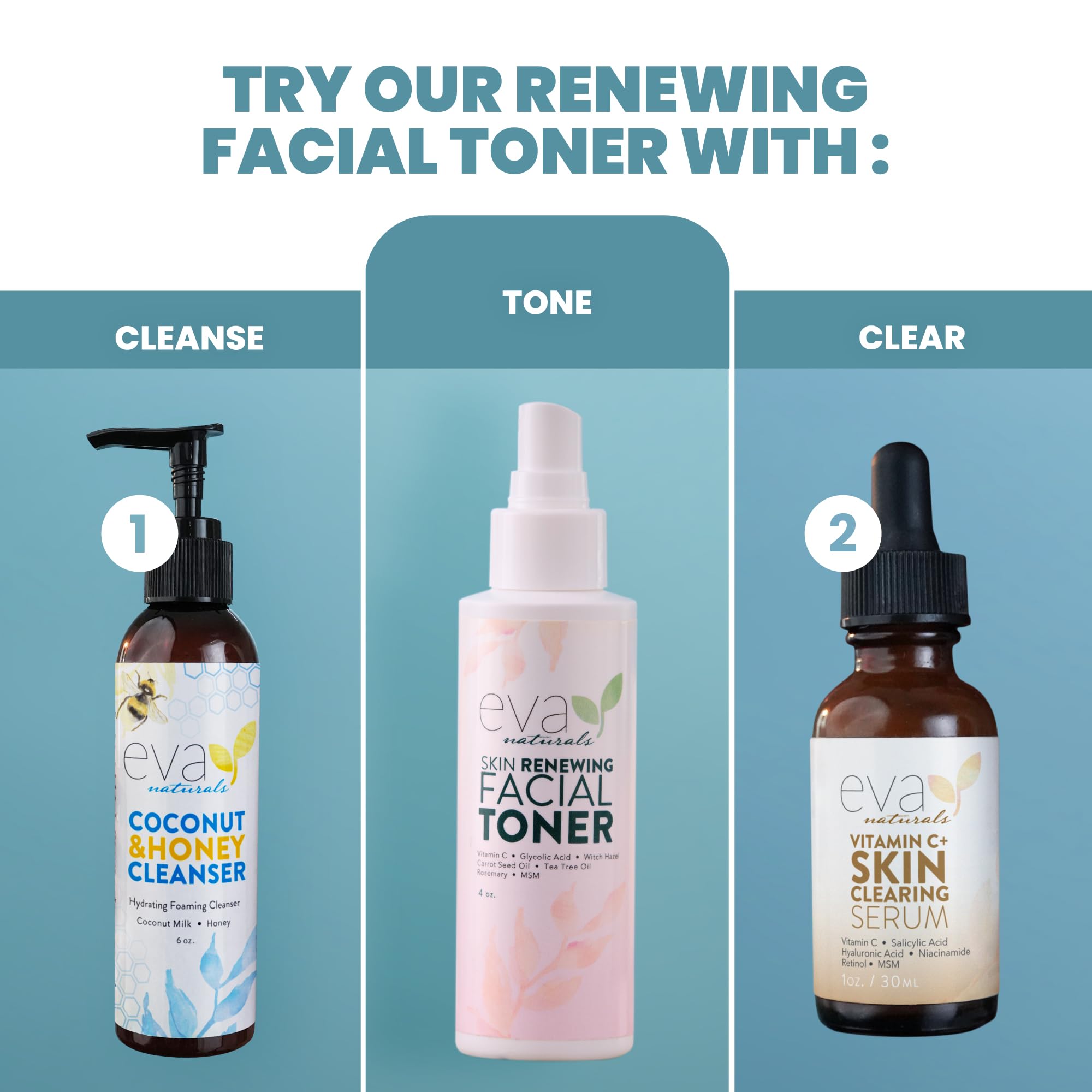 Eva Naturals Witch Hazel Toner – Hydrating & Clarifying with Glycolic Acid, Vitamin C, Aloe | Pore Refining Face Mist