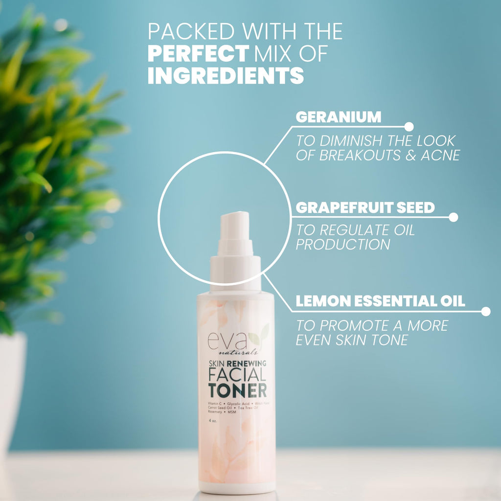 Eva Naturals Witch Hazel Toner – Hydrating & Clarifying with Glycolic Acid, Vitamin C, Aloe | Pore Refining Face Mist