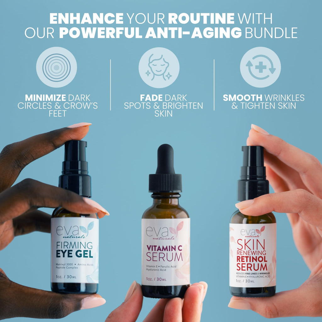 Eva Naturals Facelift in a Bottle Serum Set – Vitamin C, Retinol & Eye Gel for Face, Eyes & Neck