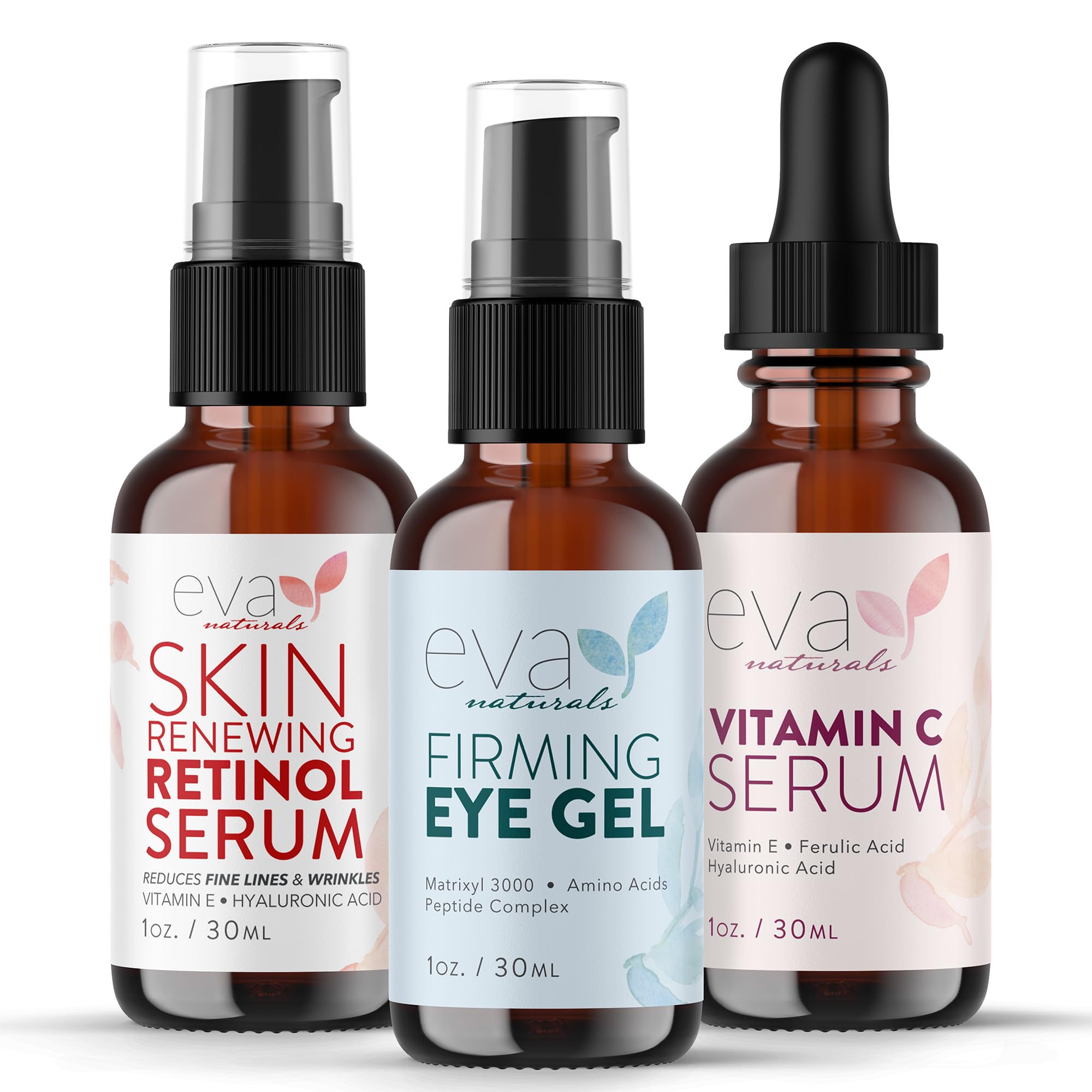 Eva Naturals Facelift in a Bottle Serum Set – Vitamin C, Retinol & Eye Gel for Face, Eyes & Neck