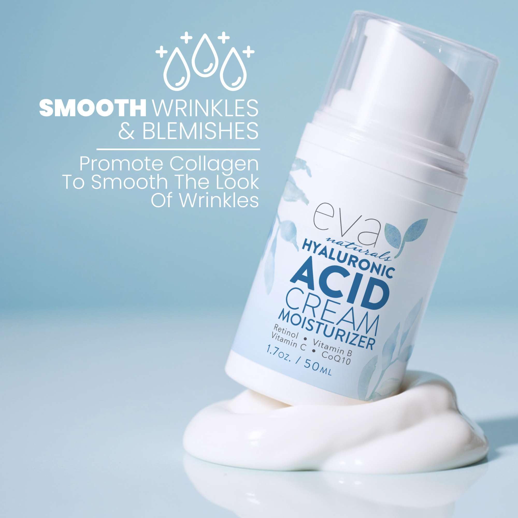 Eva Naturals Hyaluronic Acid Face Cream – Deep Hydration & Firming Moisturizer with Retinol, Vitamin C & Q10 | Day & Night, 1.7 fl oz