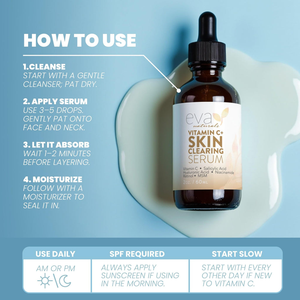 Eva Naturals Vitamin C Serum with Retinol & Salicylic Acid — Acne Clarity & Even Tone, 2 Fl Oz