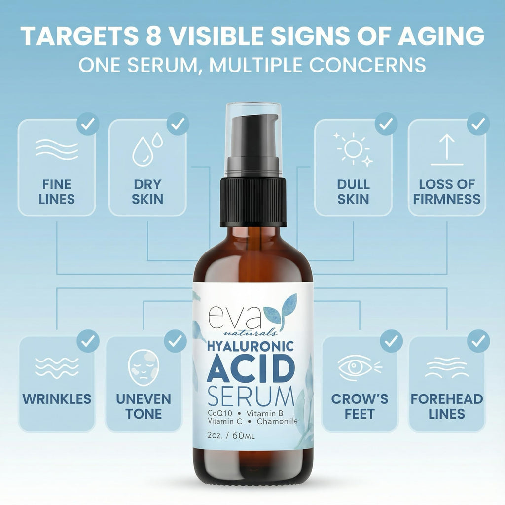 Eva Naturals Hyaluronic Acid Serum – Ultra Hydrating, Non-Greasy Face Serum