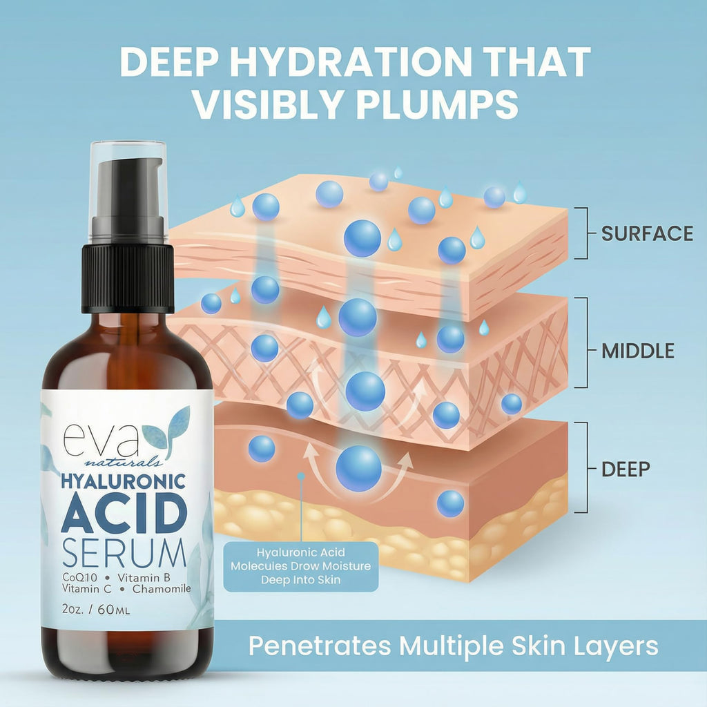 Eva Naturals Hyaluronic Acid Serum – Ultra Hydrating, Non-Greasy Face Serum