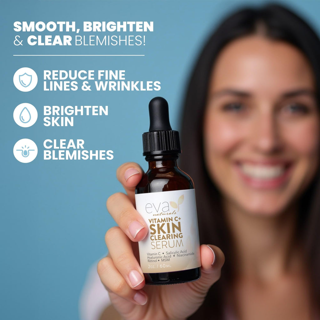 Eva Naturals Vitamin C Serum with Retinol & Salicylic Acid — Acne Clarity & Even Tone, 2 Fl Oz