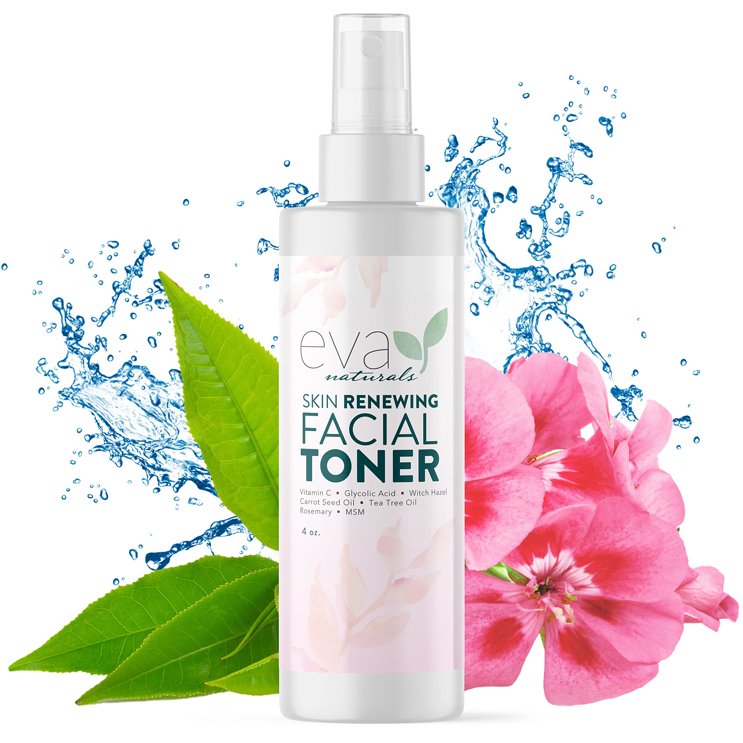 Eva Naturals Witch Hazel Toner – Hydrating & Clarifying with Glycolic Acid, Vitamin C, Aloe | Pore Refining Face Mist