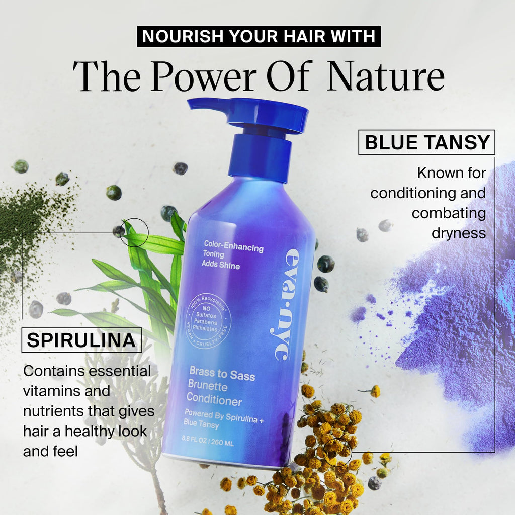 Eva NYC Brass to Sass Brunette Shampoo – Blue Toner for Brunettes