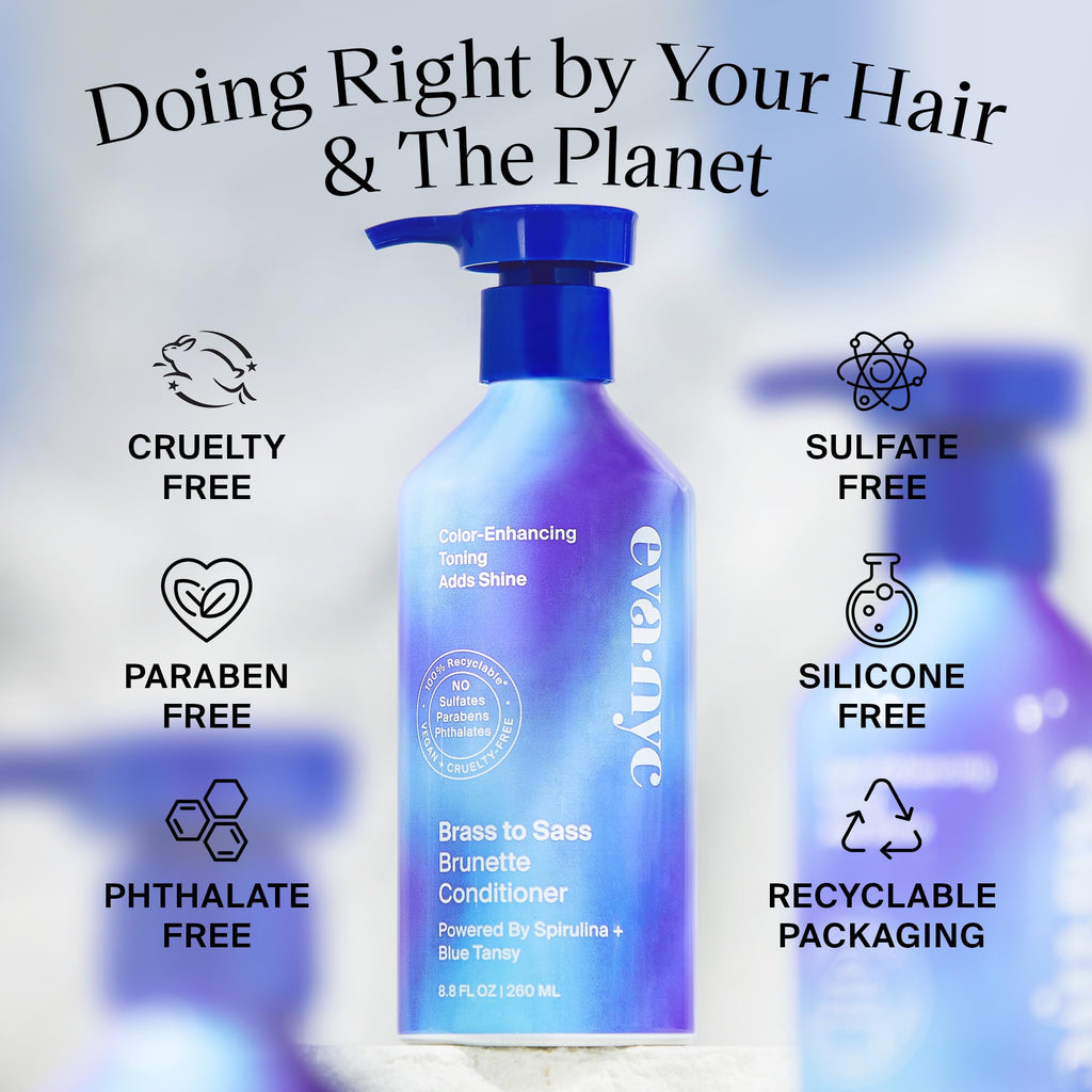 Eva NYC Brass to Sass Brunette Shampoo – Blue Toner for Brunettes