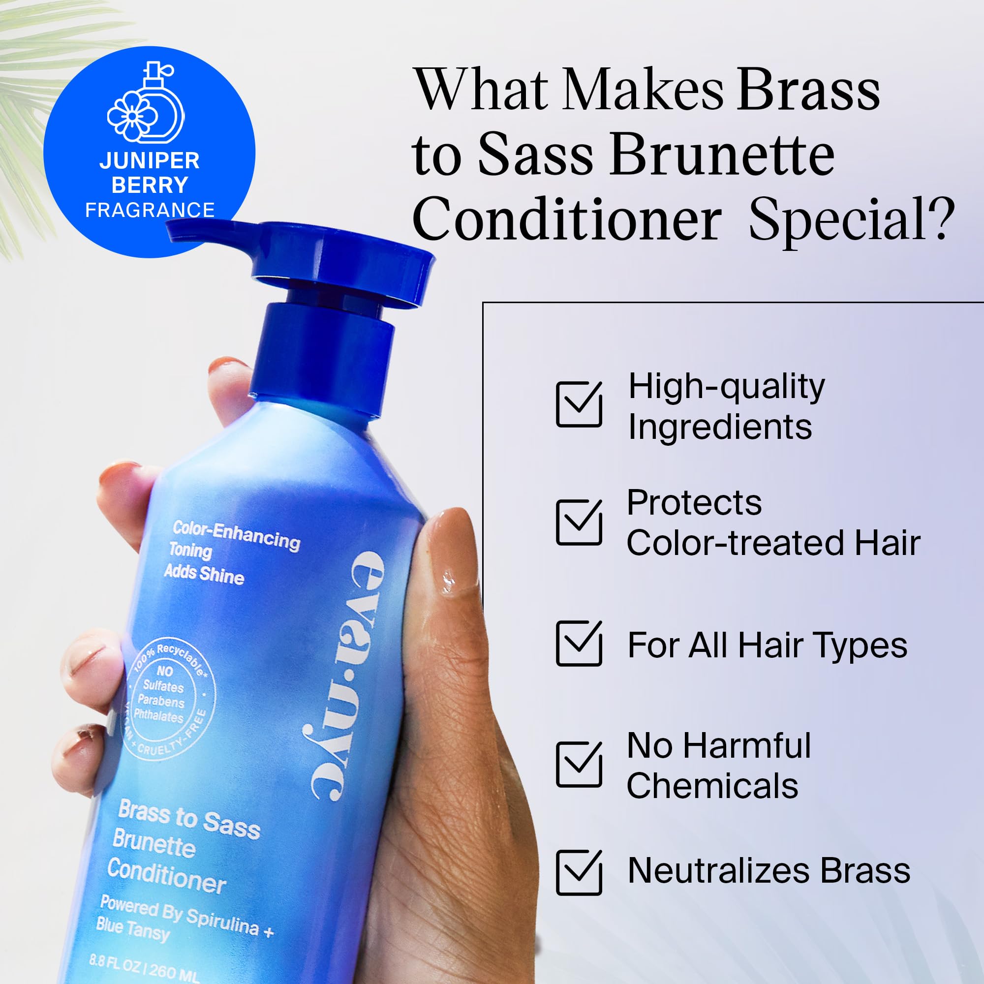 Eva NYC Brass to Sass Brunette Shampoo – Blue Toner for Brunettes