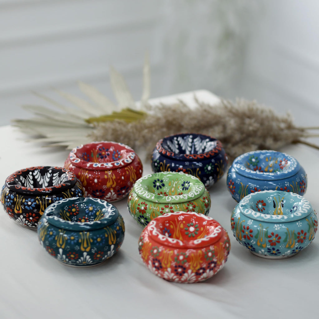 EVANILIFE Decorative Ceramic Jar with Turquoise Finish – Handmade Windproof Lid, Turkish Home Decor