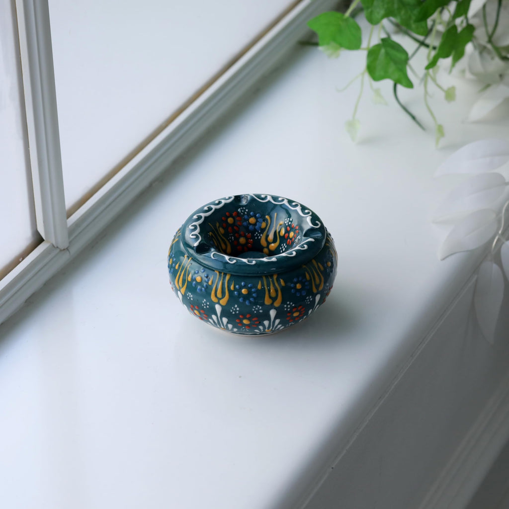 EVANILIFE Decorative Ceramic Jar with Windproof Lid - Handcrafted Turkish Colorful Jar (Dark Green)