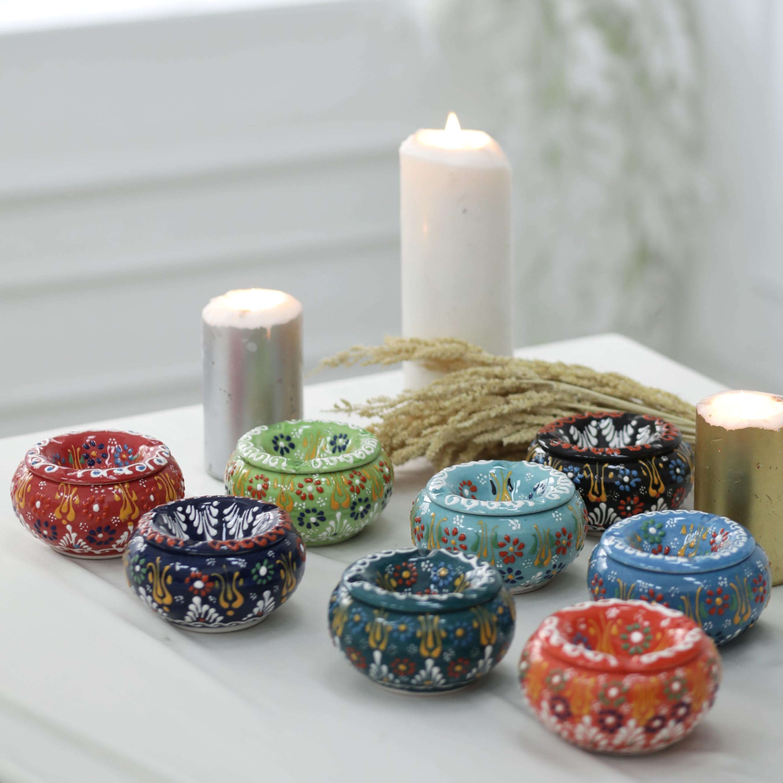 EVANILIFE Decorative Ceramic Jar with Turquoise Finish – Handmade Windproof Lid, Turkish Home Decor