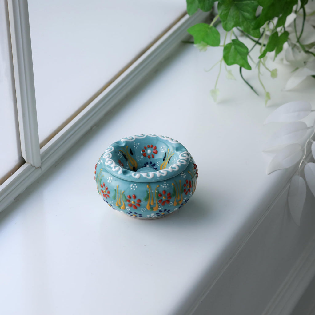 EVANILIFE Decorative Ceramic Jar with Turquoise Finish – Handmade Windproof Lid, Turkish Home Decor