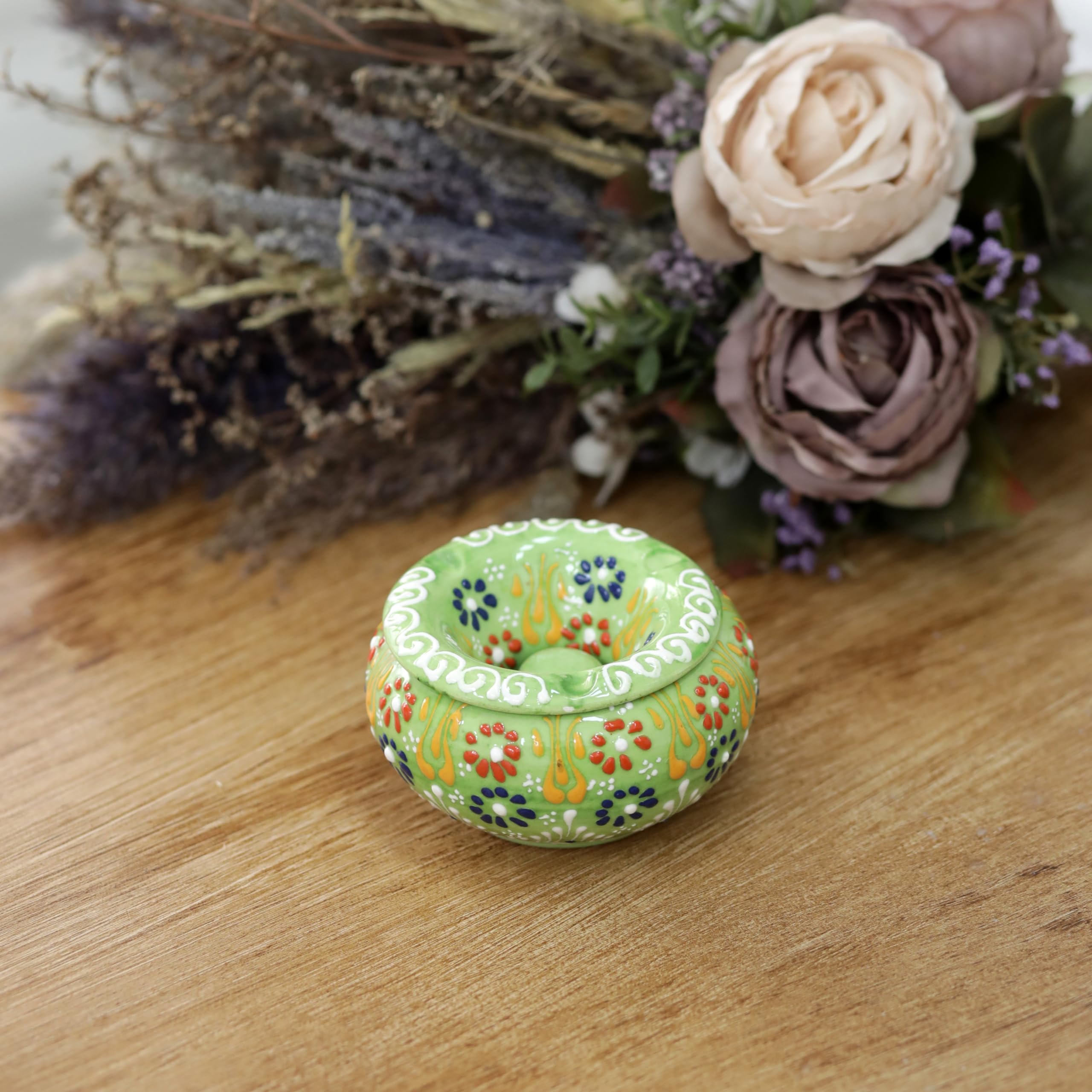 Evanilife Decorative Ceramic Jar – Windproof Lid, Lime Green, Handmade Turkish Home Decor