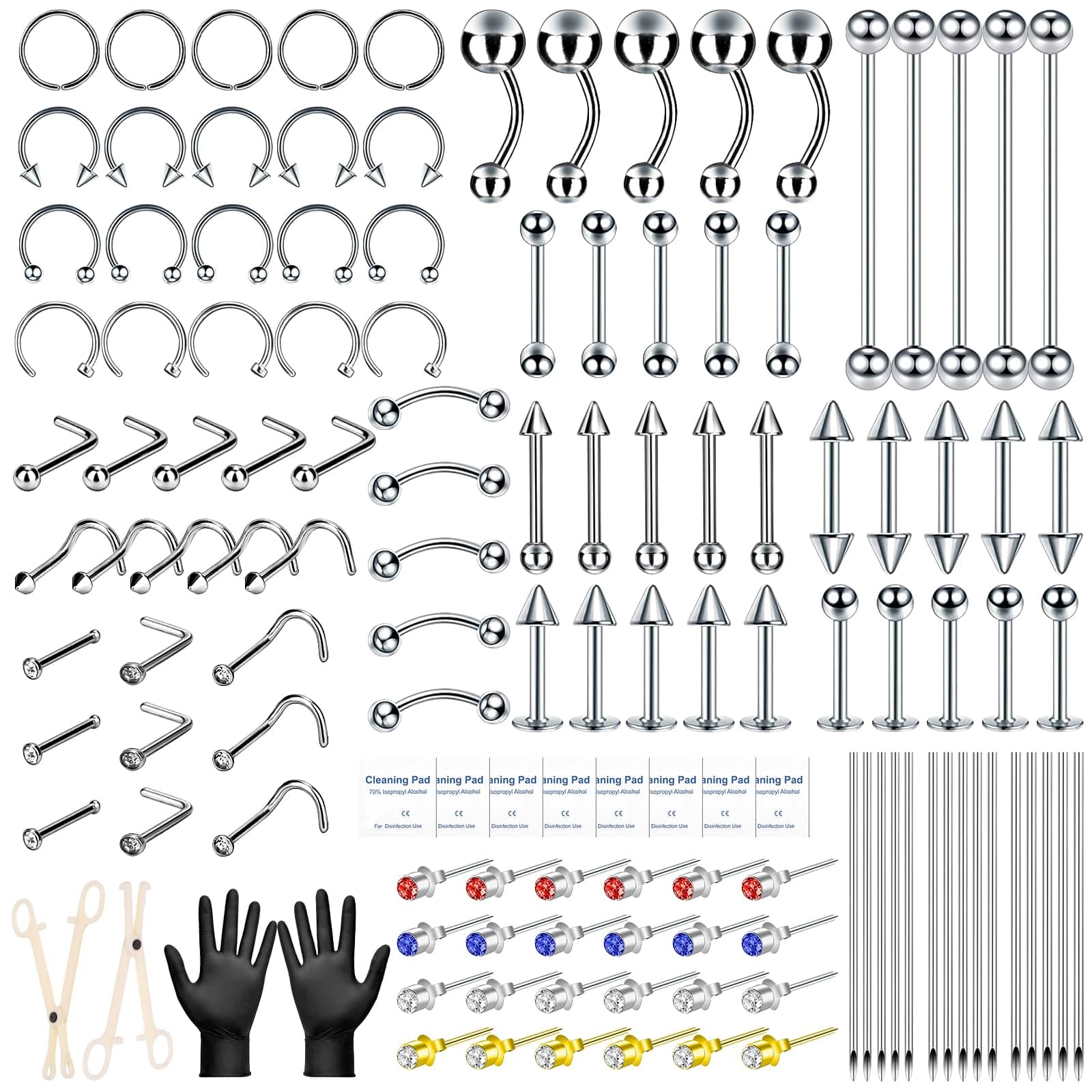 Evatage 163PCS Body Piercing Kit | 14G/16G/20G Needles & Jewelry