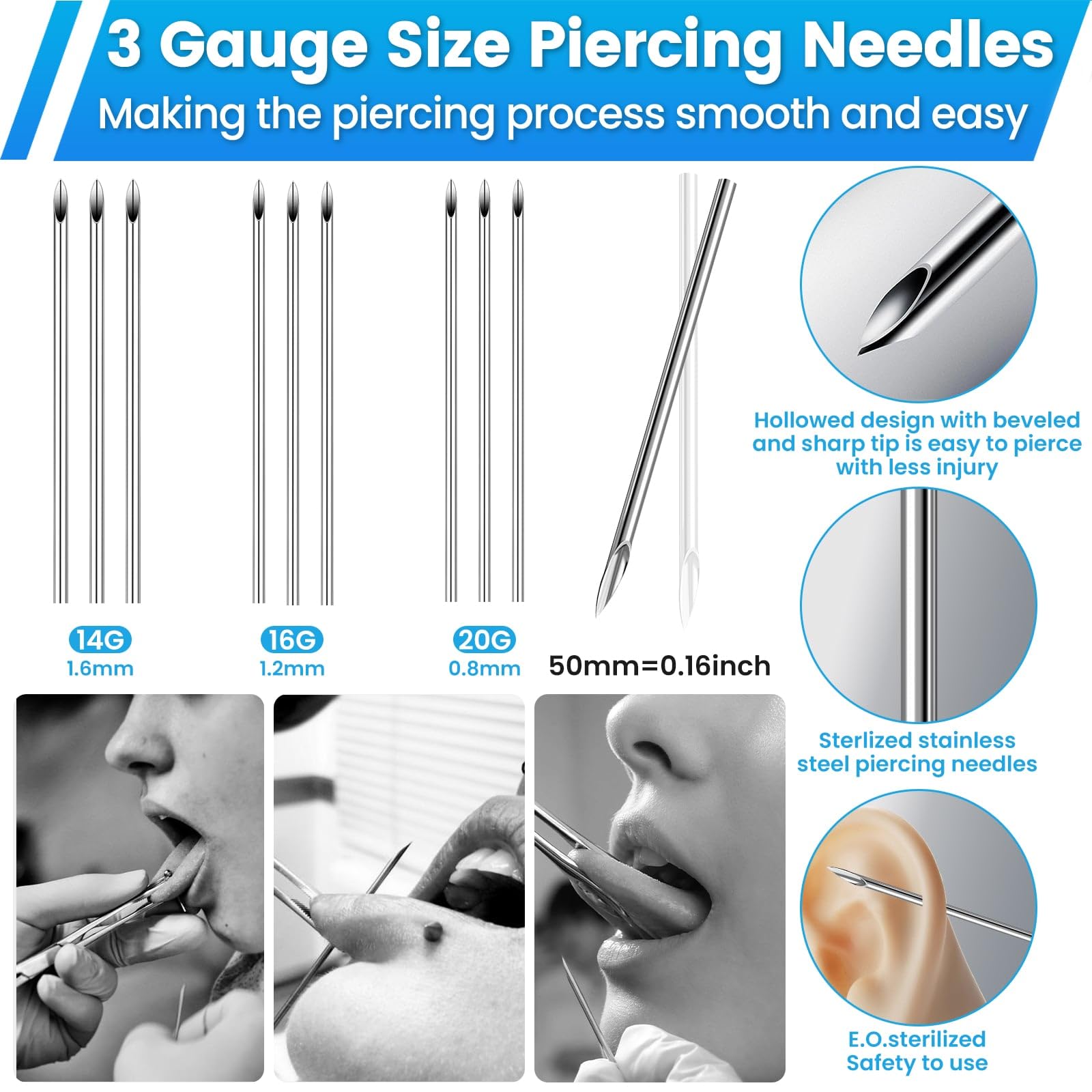 Evatage 163PCS Body Piercing Kit | 14G/16G/20G Needles & Jewelry