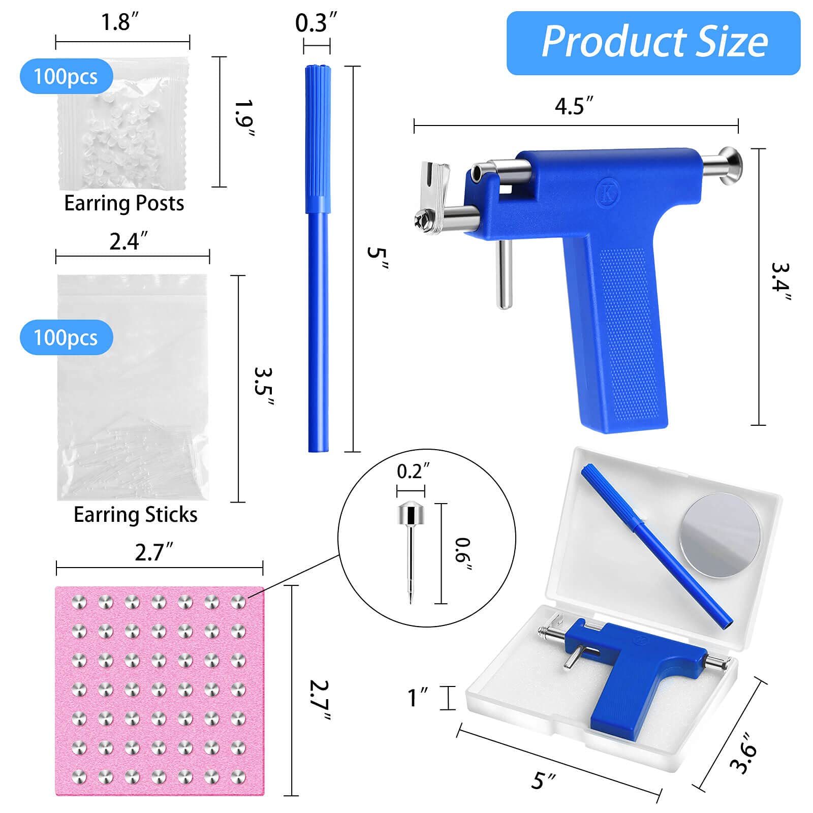 Evatage Reusable Ear Piercing Gun Kit – At-Home Professional Piercing Tool with Stainless Steel Studs