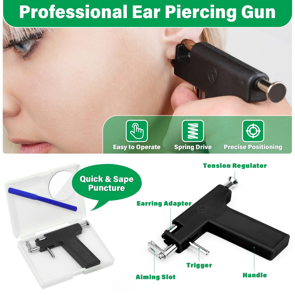 Evatage Reusable Ear Piercing Gun Kit — At Home Piercing Tool Set with Crystal Stud Earrings