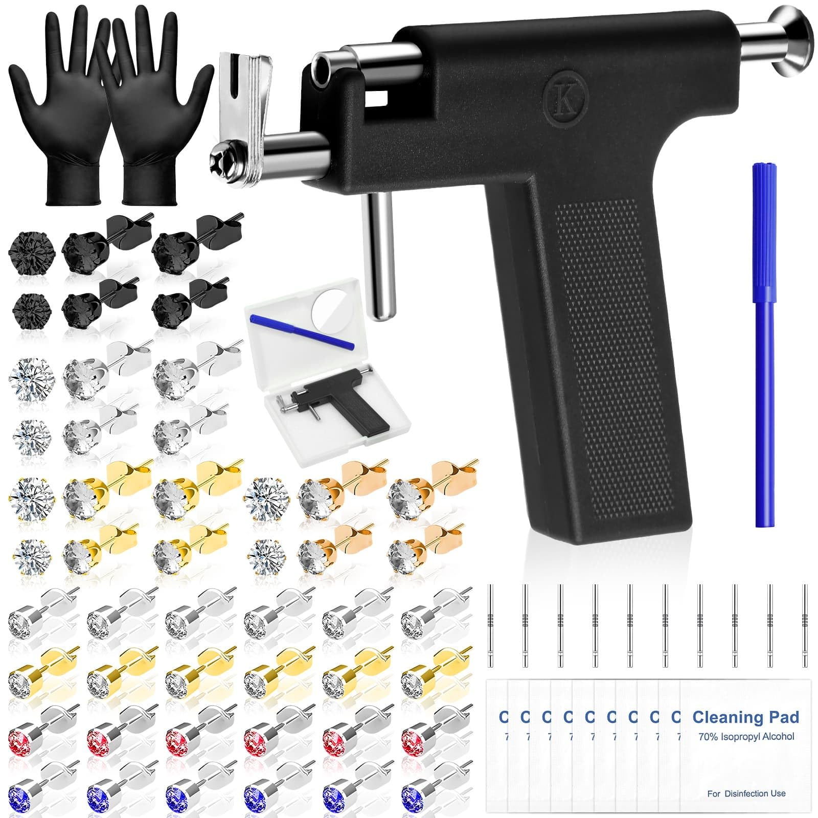 Evatage Reusable Ear Piercing Gun Kit — At Home Piercing Tool Set with Crystal Stud Earrings
