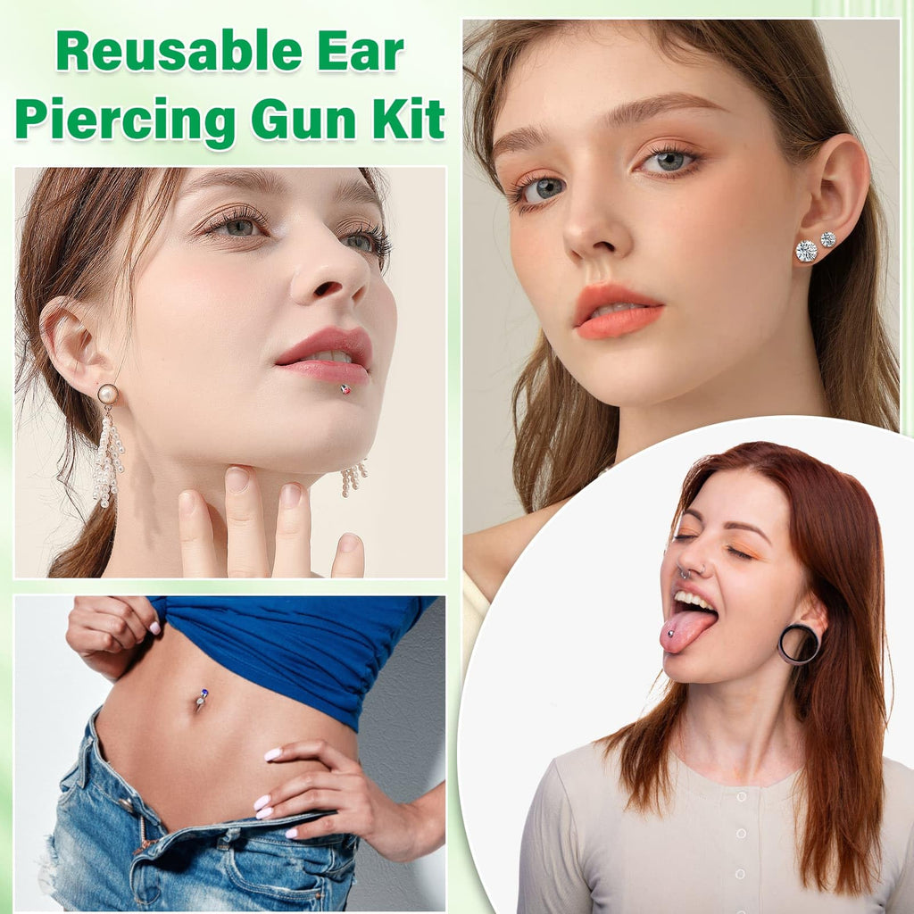 Evatage Reusable Ear Piercing Gun Kit — At Home Piercing Tool Set with Crystal Stud Earrings